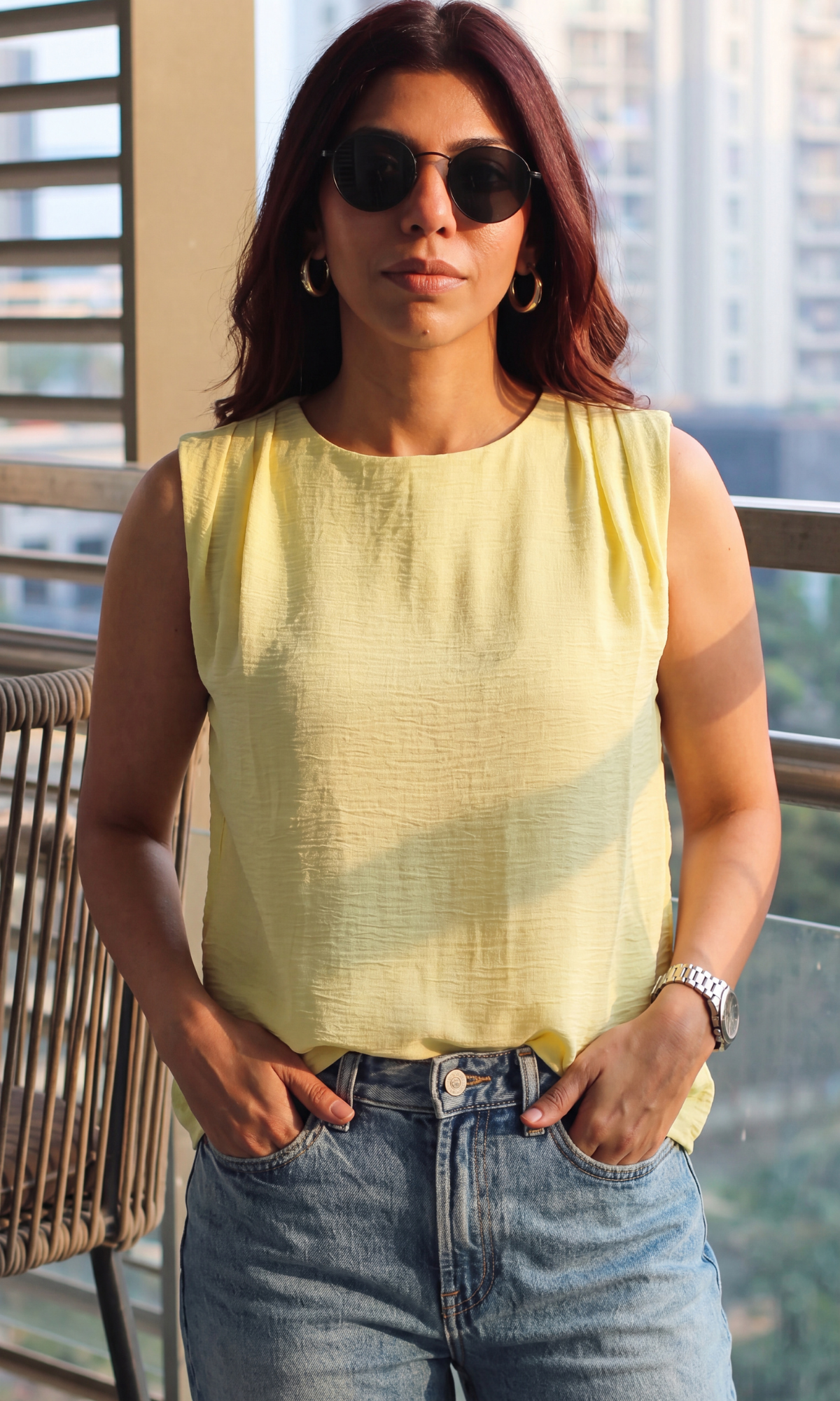 Butter Yellow Gathered Shoulder Top