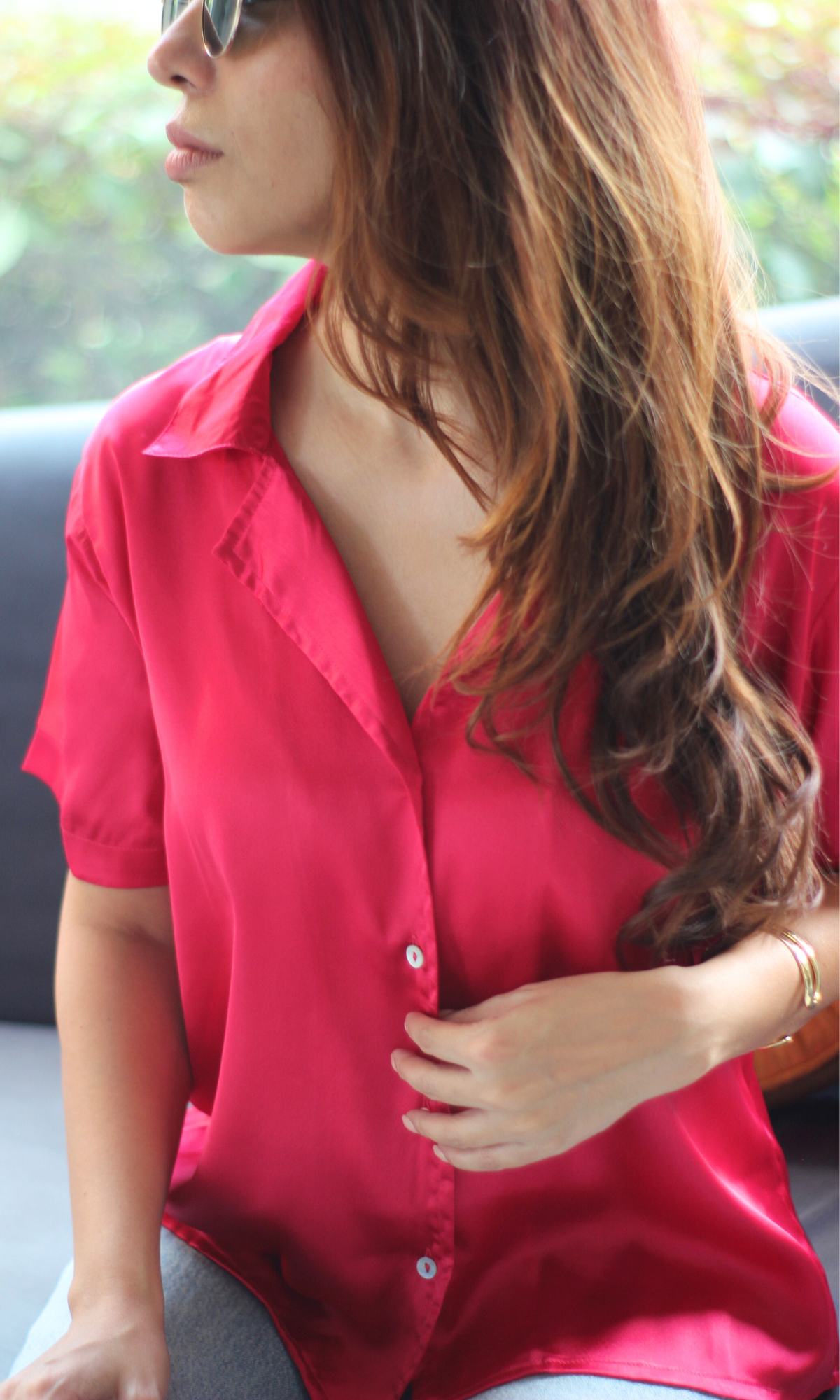 Hot Pink Half Sleeves Satin Shirt