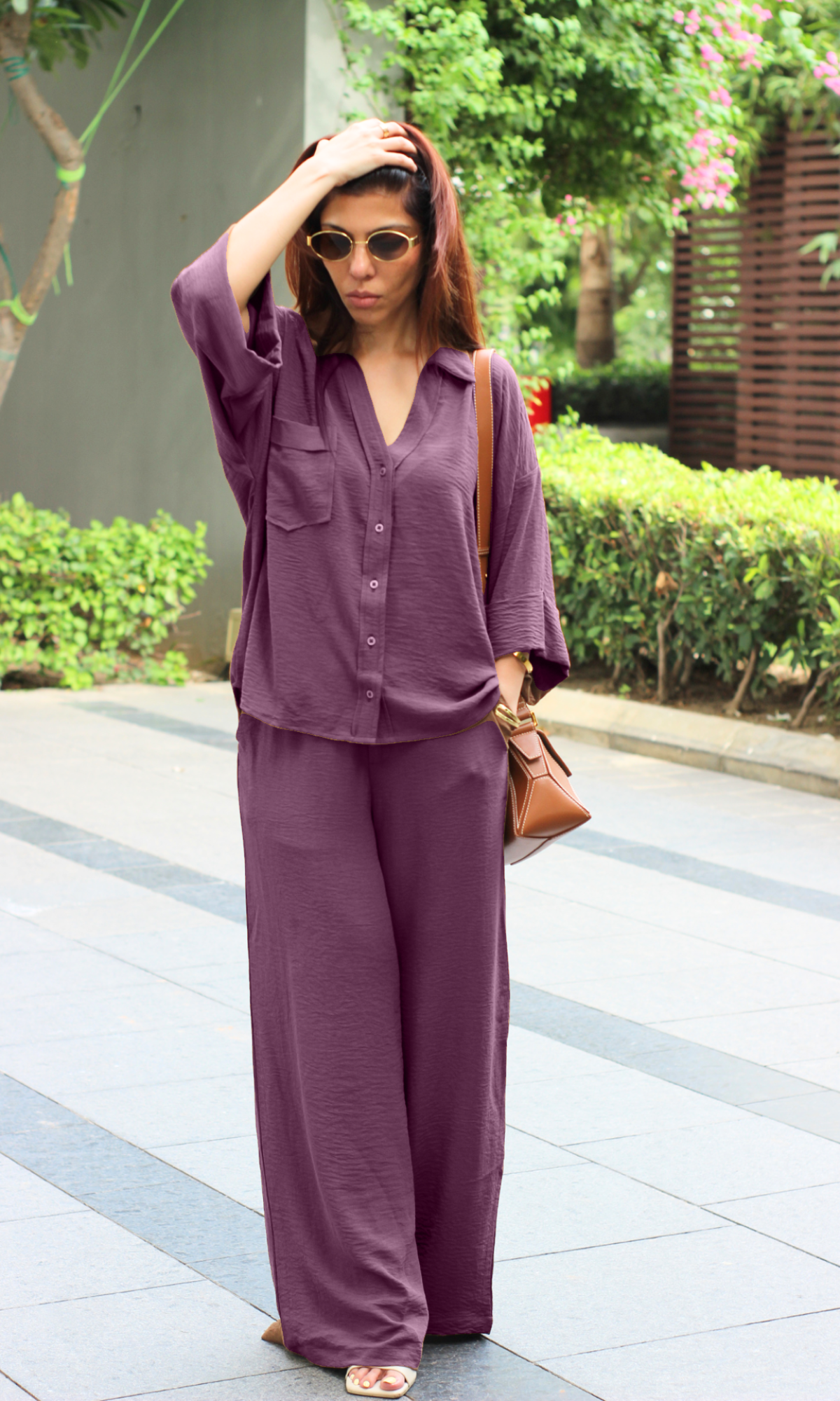 Easy-breezy in this purple co-ord set.