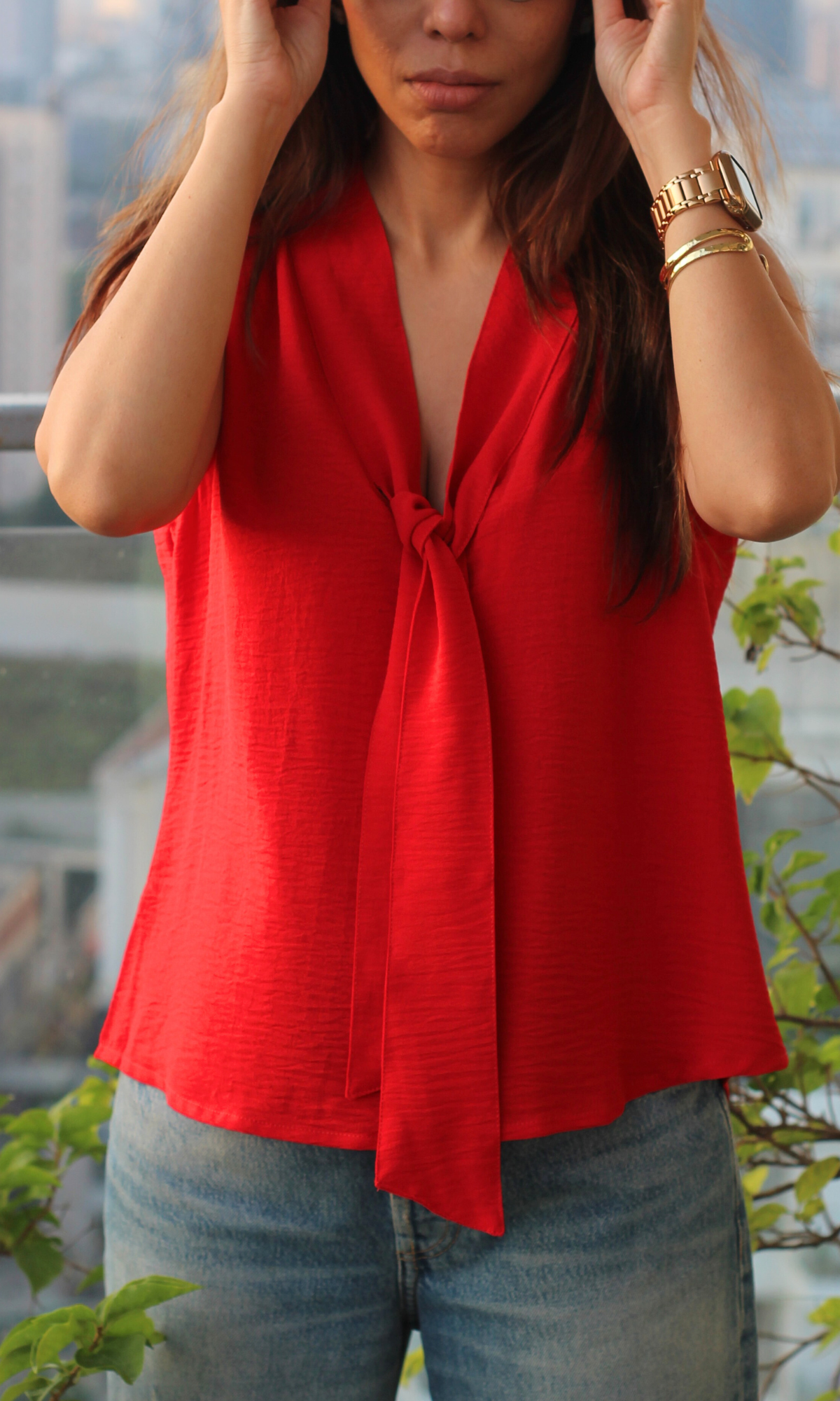 Crimson Tie Detail Top