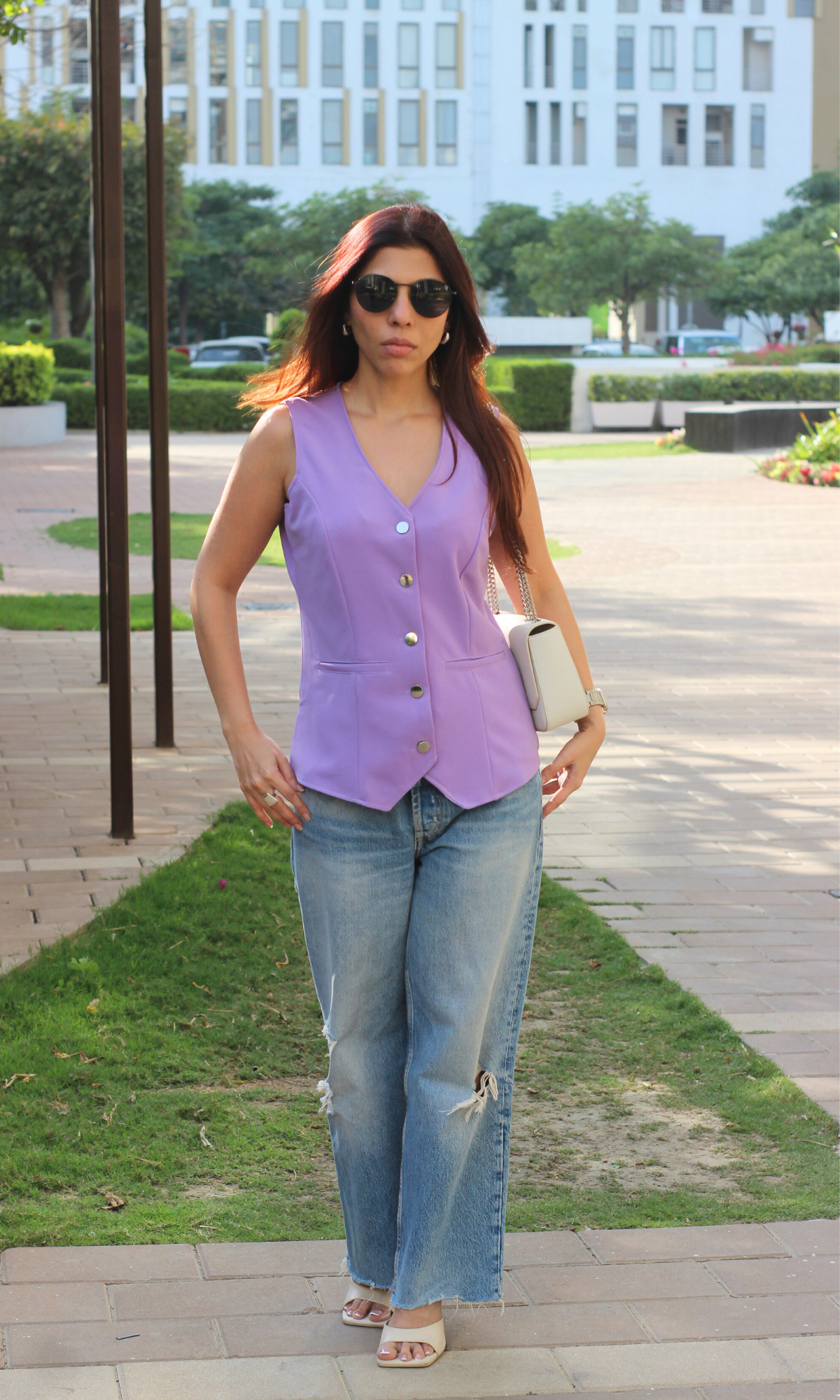 Metallic Buttoned Wisteria Waist Coat