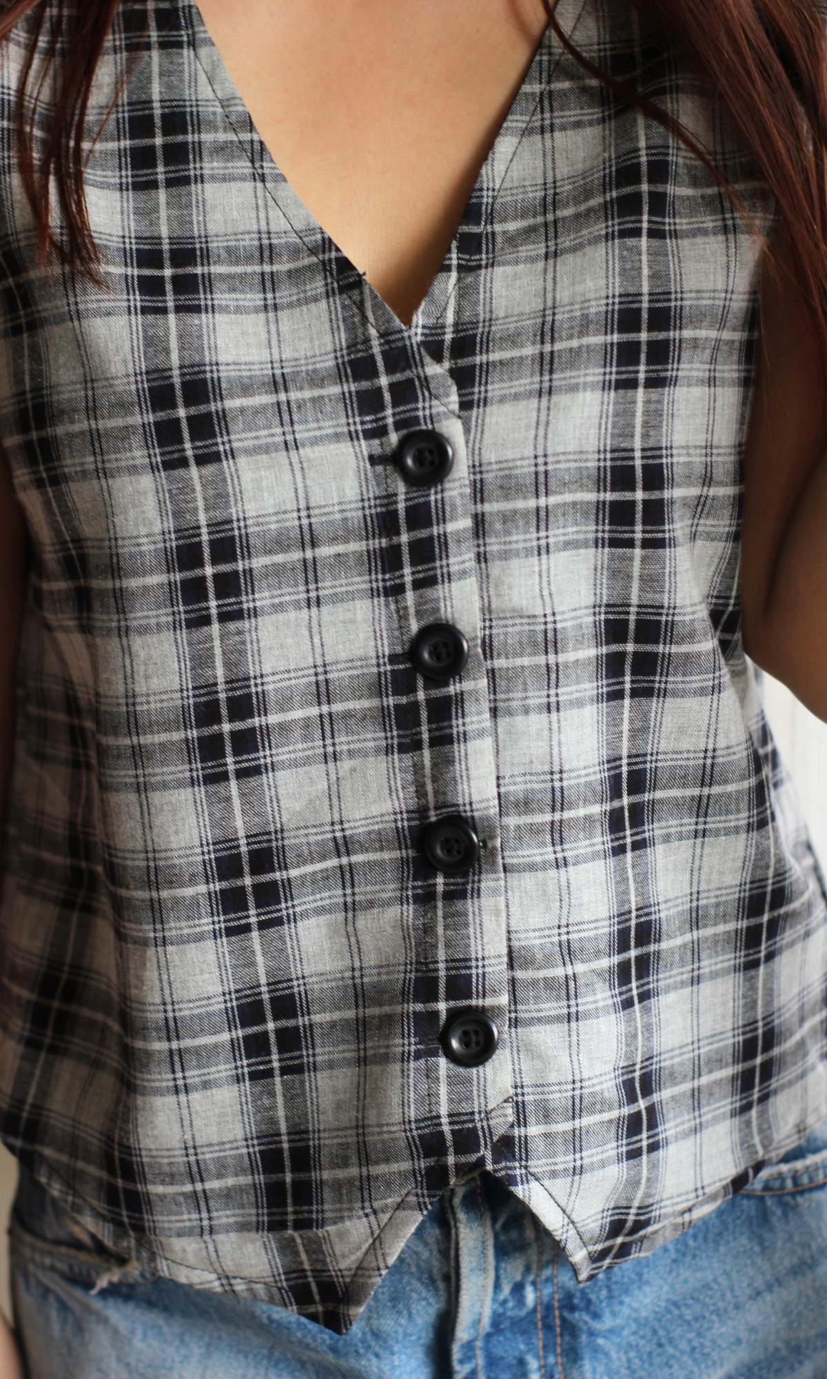 Classic Black & White Plaid Waist Coat