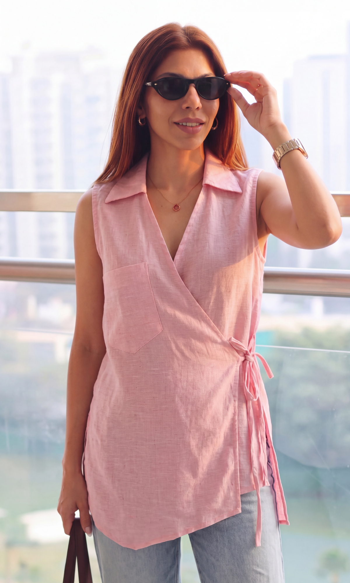 Blush Pink Cuts Kimono Top