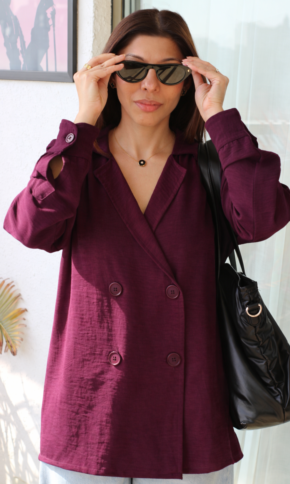 Wine Flowing Double Breasted Shirt