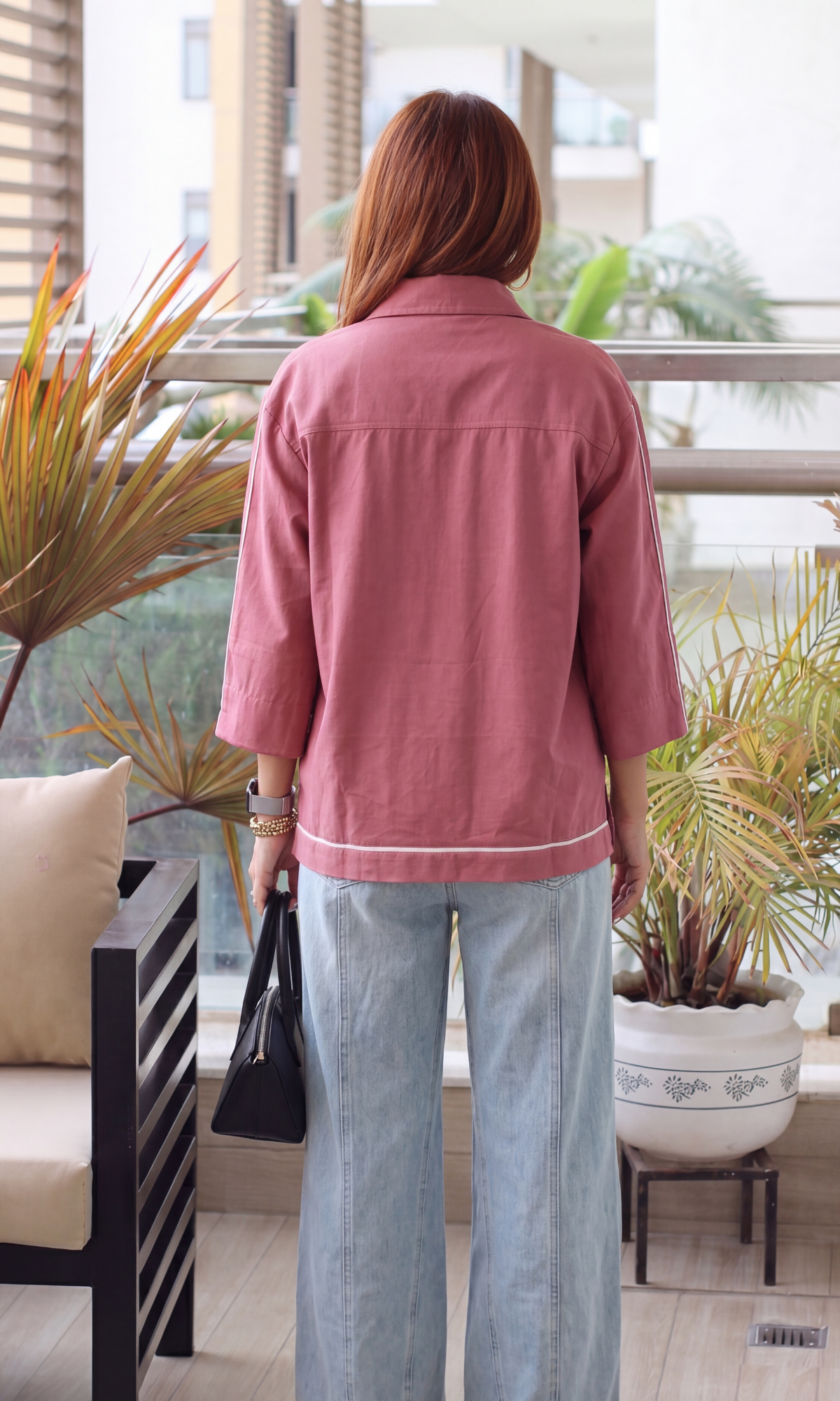 Dusty Rose Contrast Piping Shirt