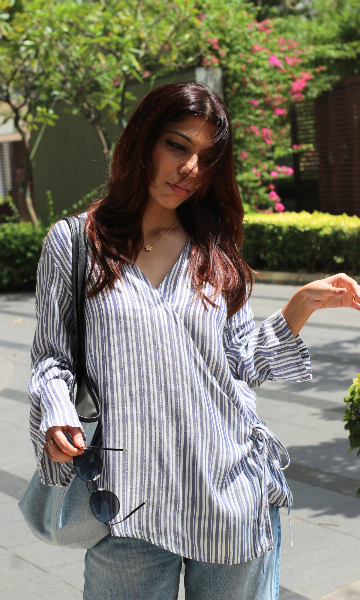 Coastal Stripe Tie Detail Cotton Kimono Top