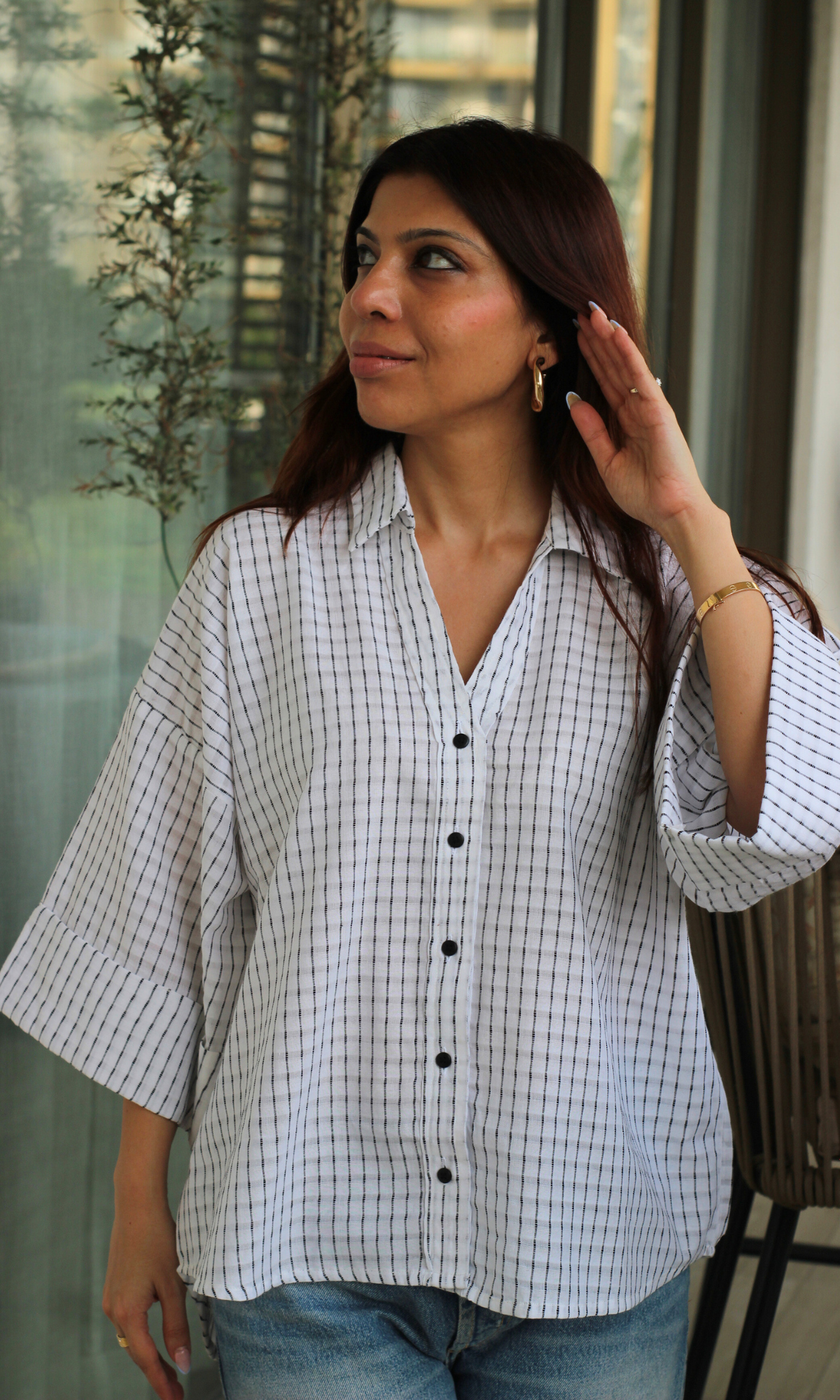 White Black Thread Cotton Shirt