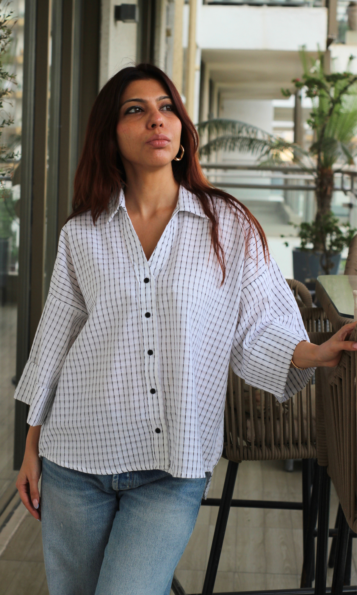 White Black Thread Cotton Shirt
