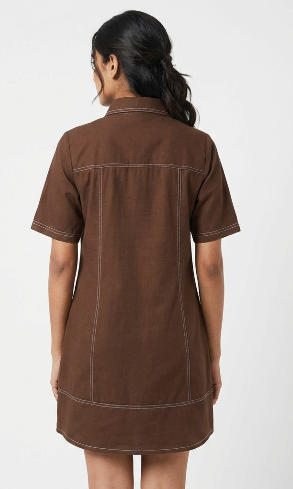 Mocha Sleeved Thread Detail Dress
