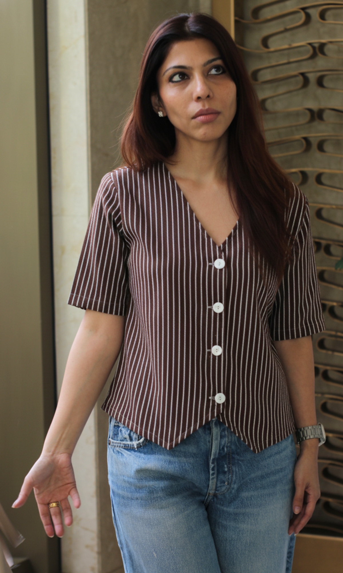 Brown Parallel Sleeved Waist Coat