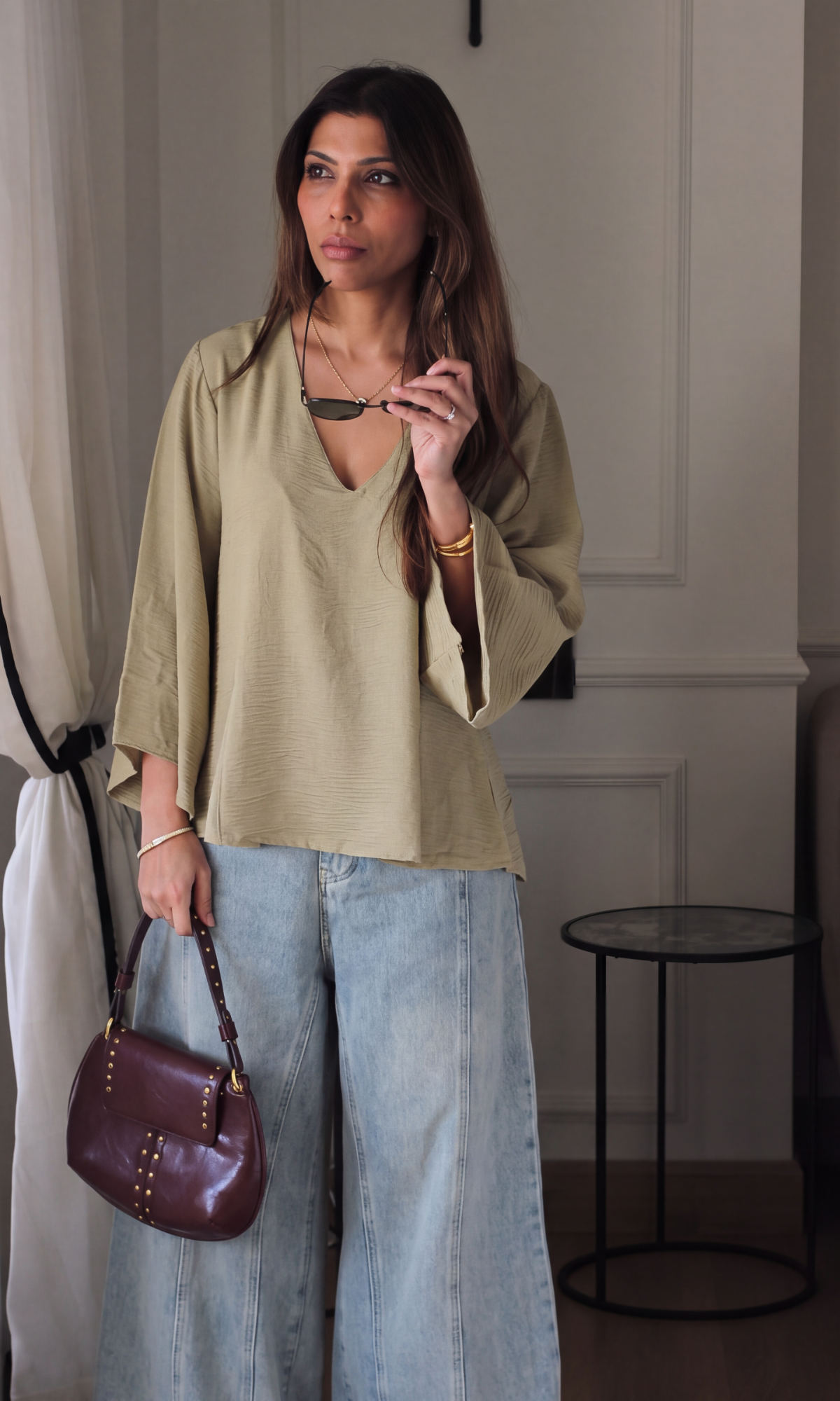 Soft Sage V-Neck Peplum Top
