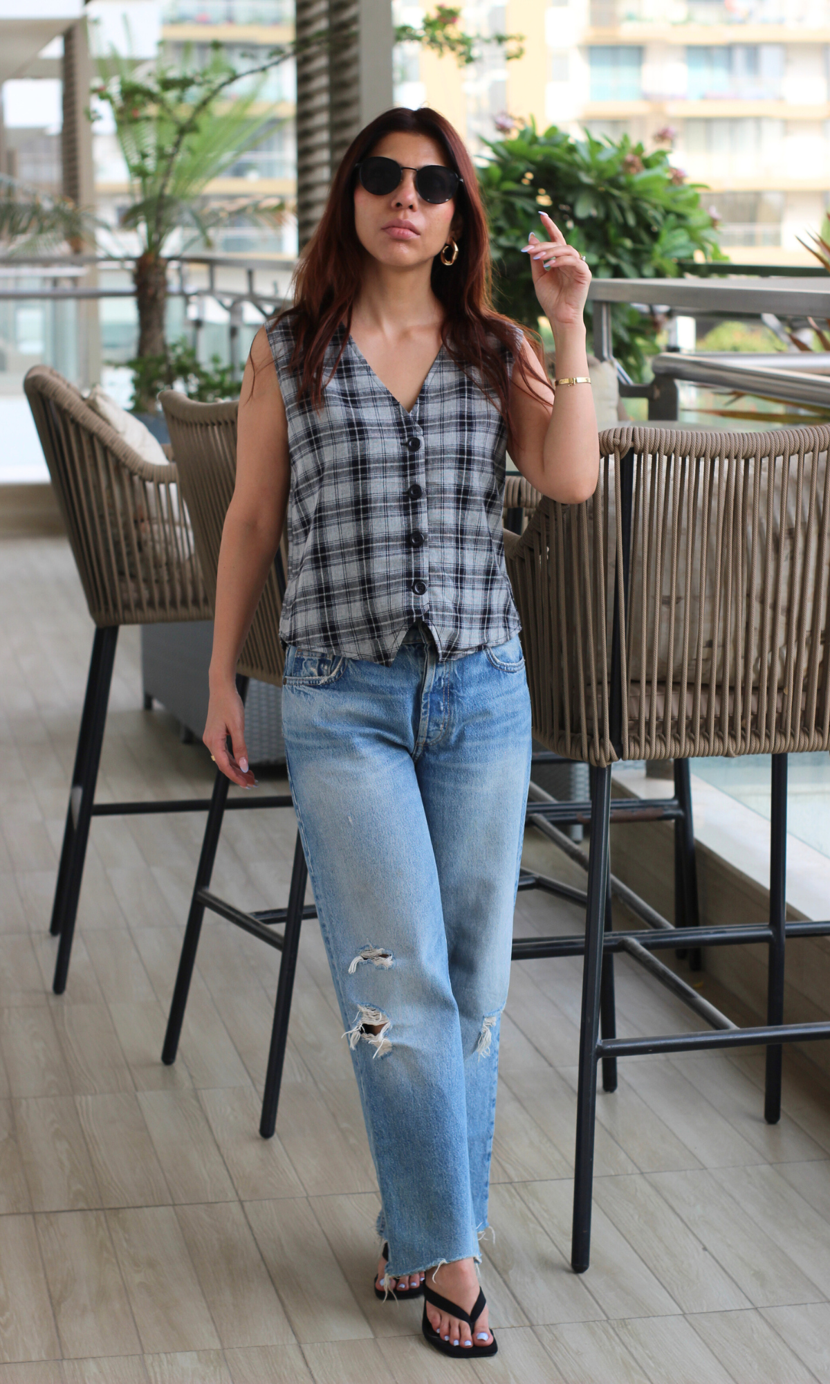 Classic Black & White Plaid Waist Coat