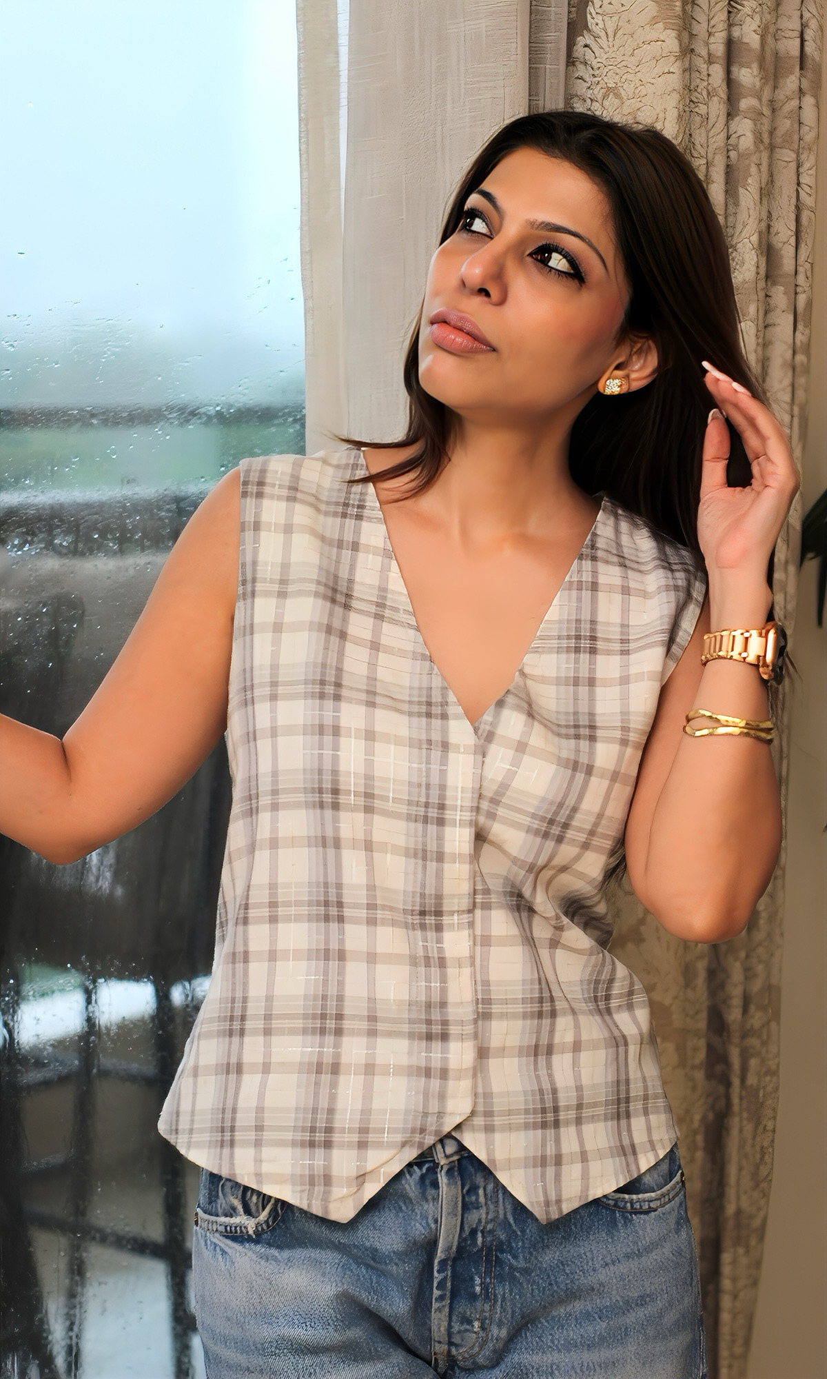 Starlit Lurex Checked Waist Coat