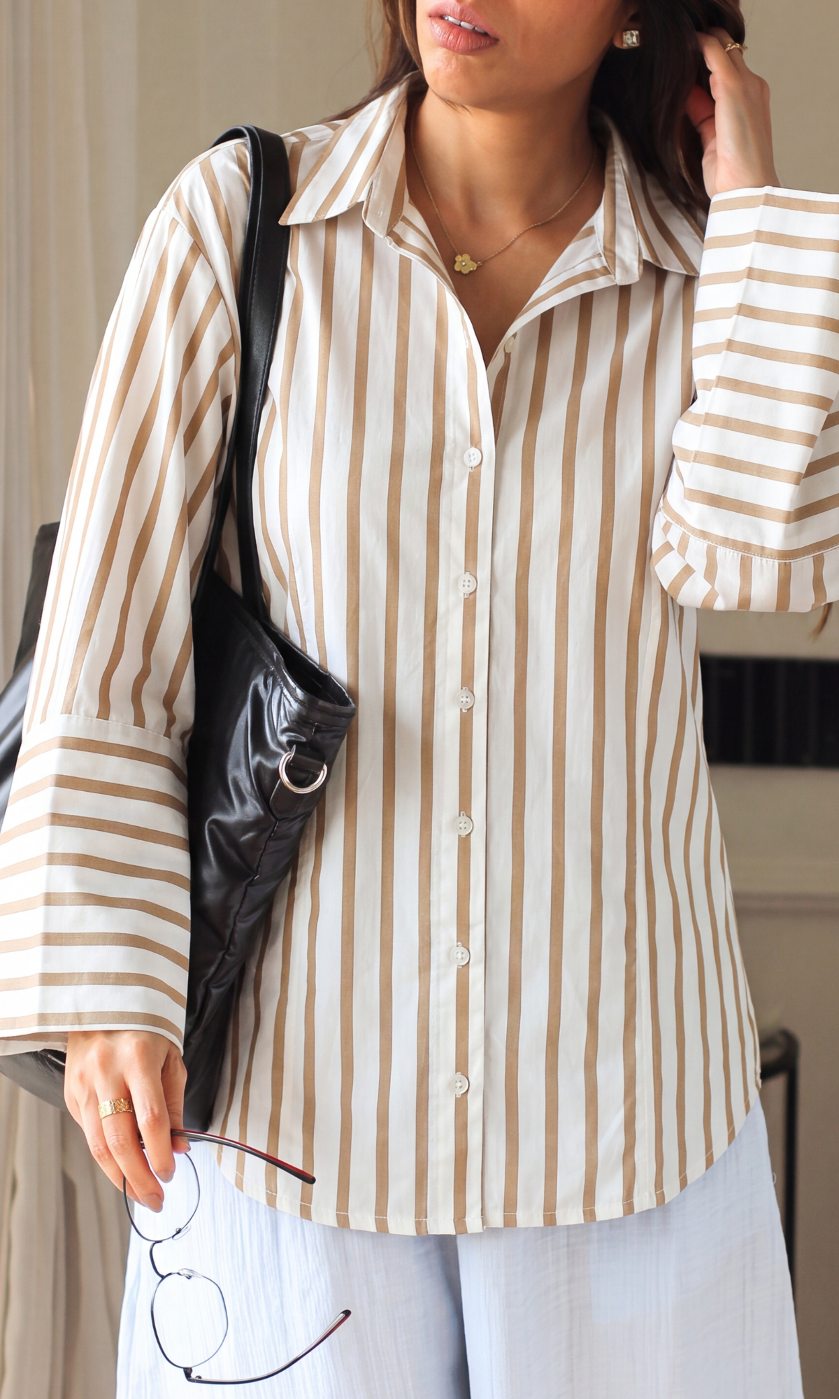Tan Stripe Twist-Waist Shirt