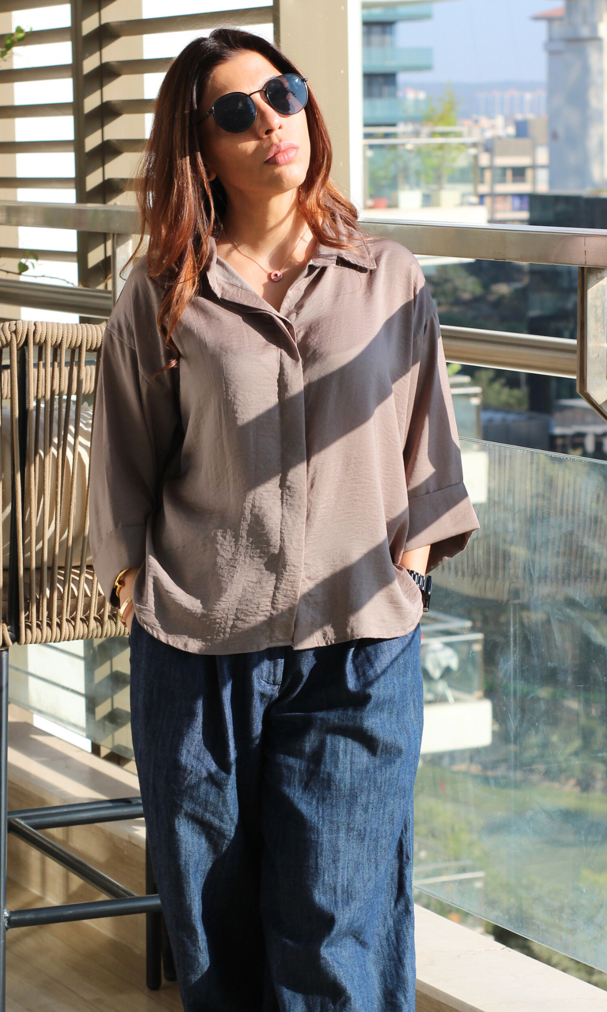 Taupe Sheen Loose Shirt