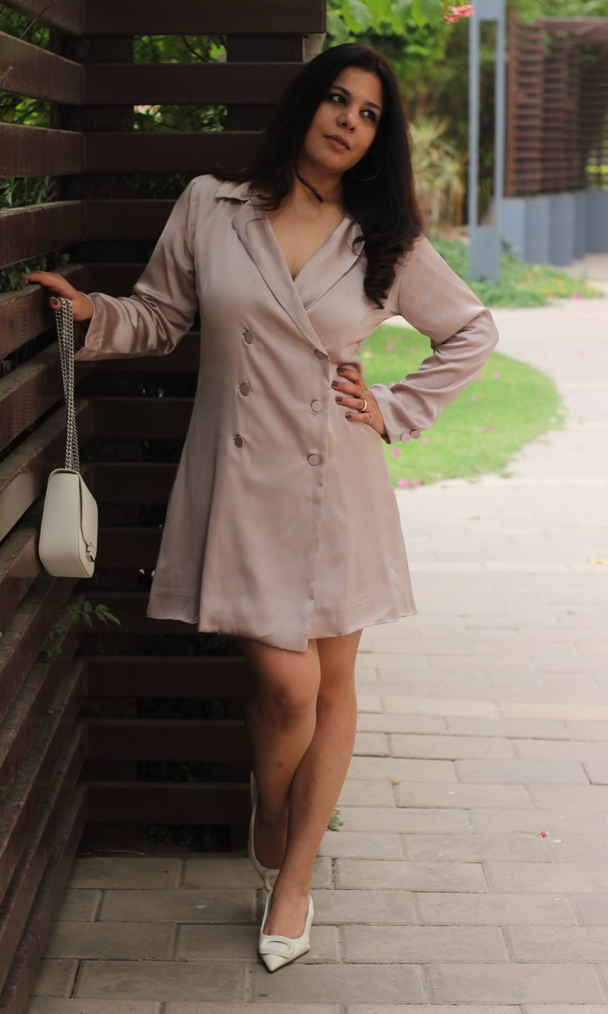 Greyish-Mauve Buttoned Blazer Dress