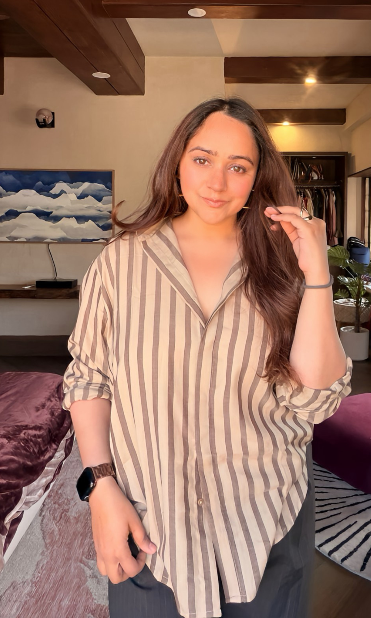 Taupe Smoke Striped Shirt