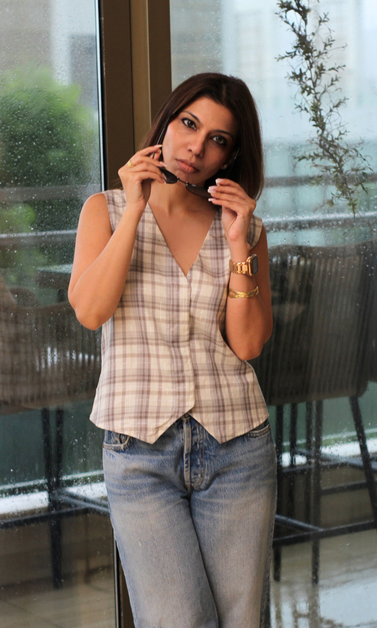 Starlit Lurex Checked Waist Coat