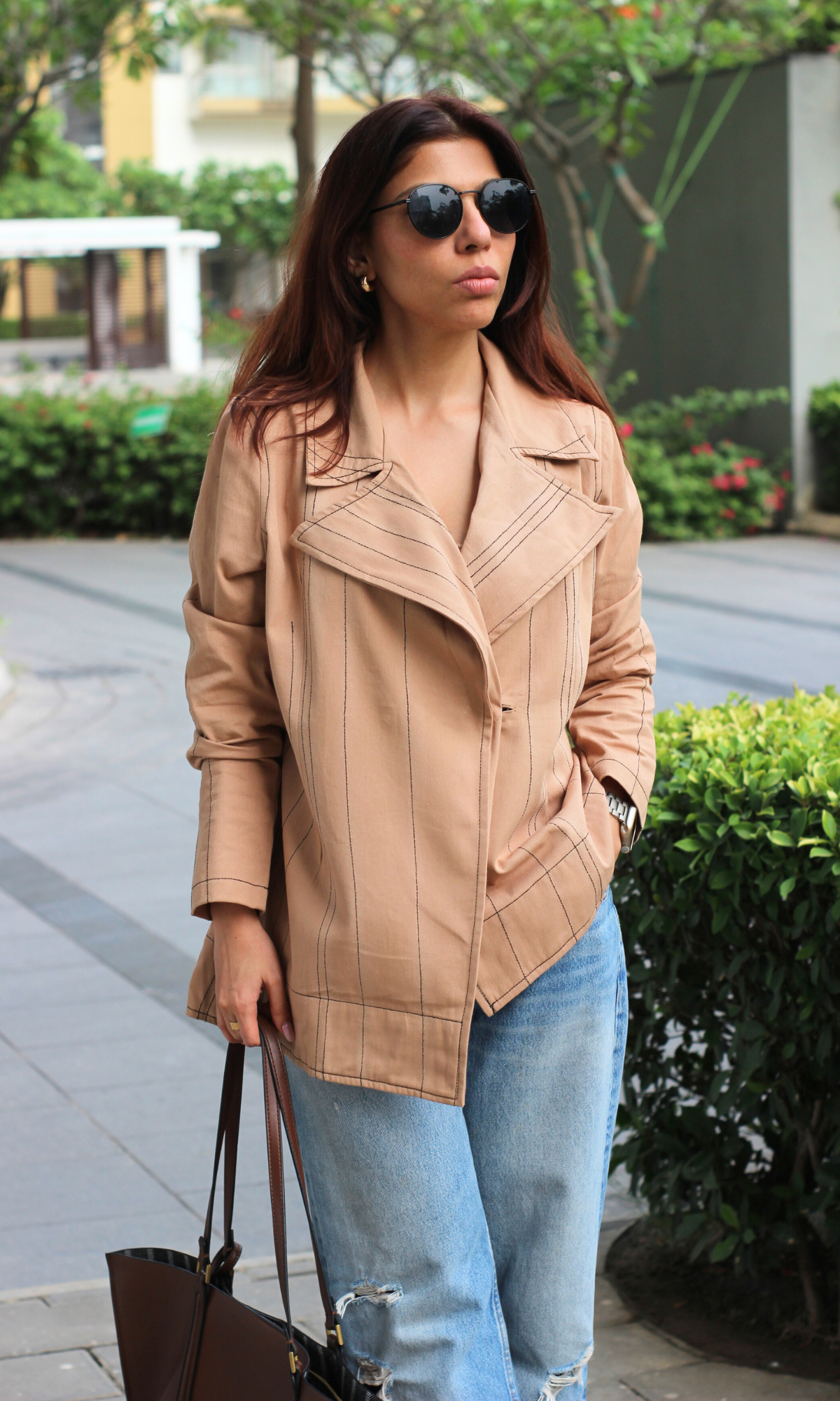 Tan Contrast Stitch Jacket