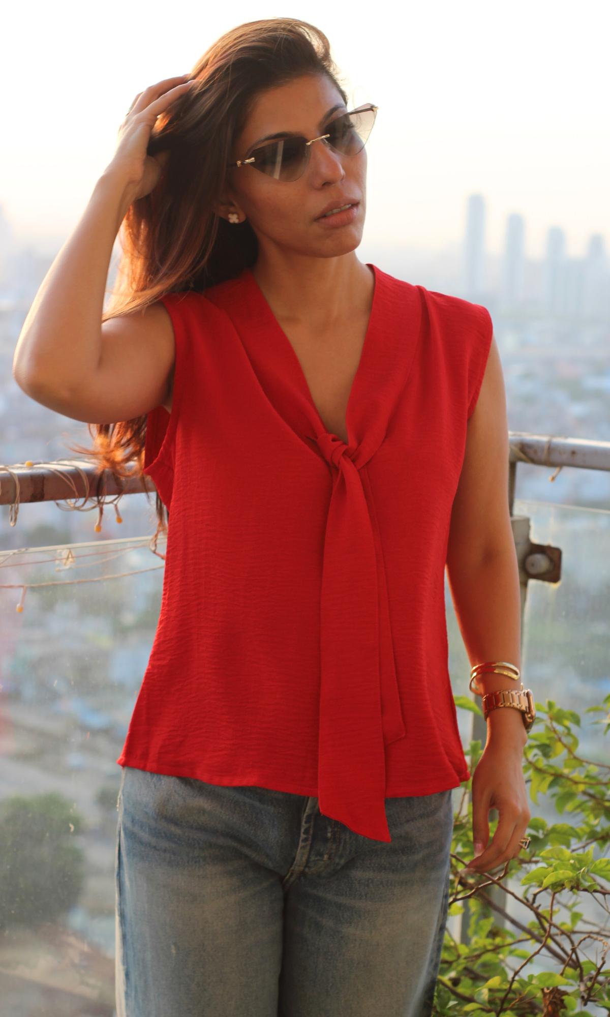 Crimson Tie Detail Top