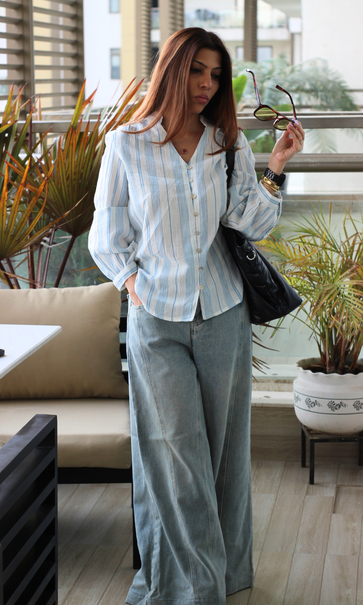 Sky Lined Buttoned Top