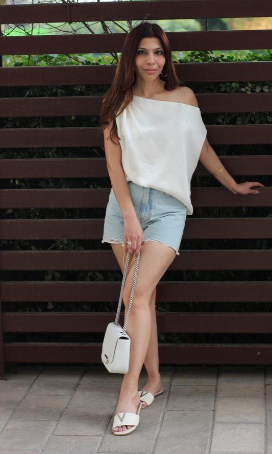 Pearl White One-Shoulder Top