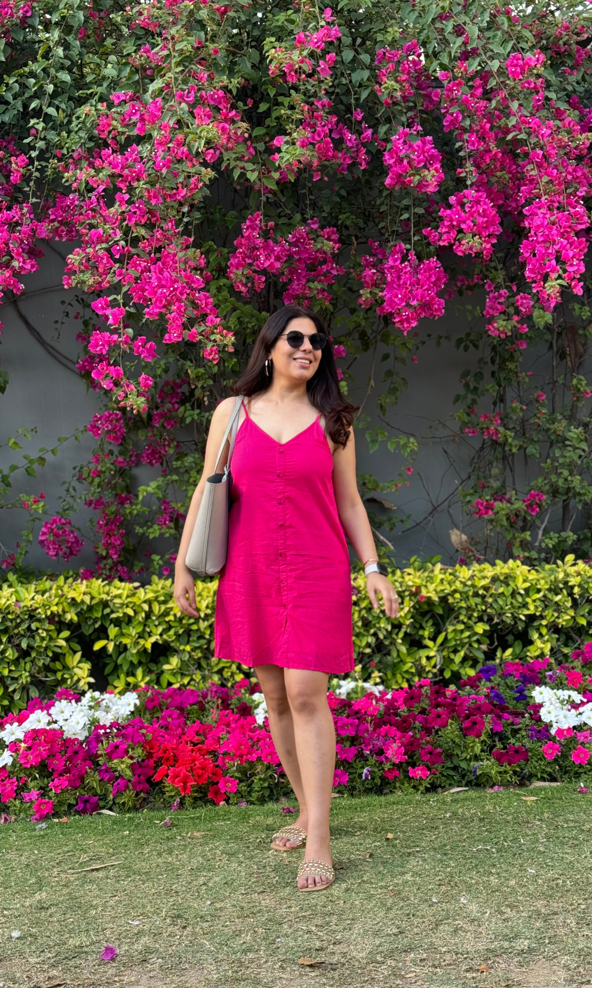 Hot Pink Buttoned Noodle SummerDress