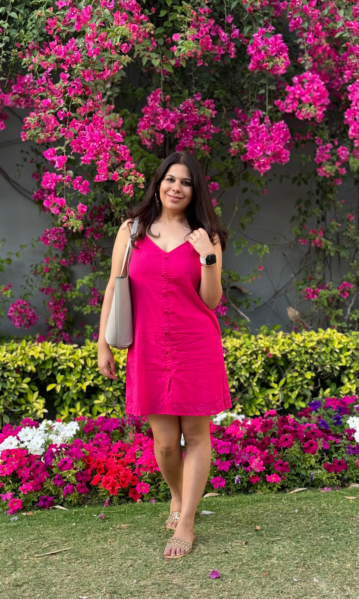 Hot Pink Buttoned Noodle SummerDress