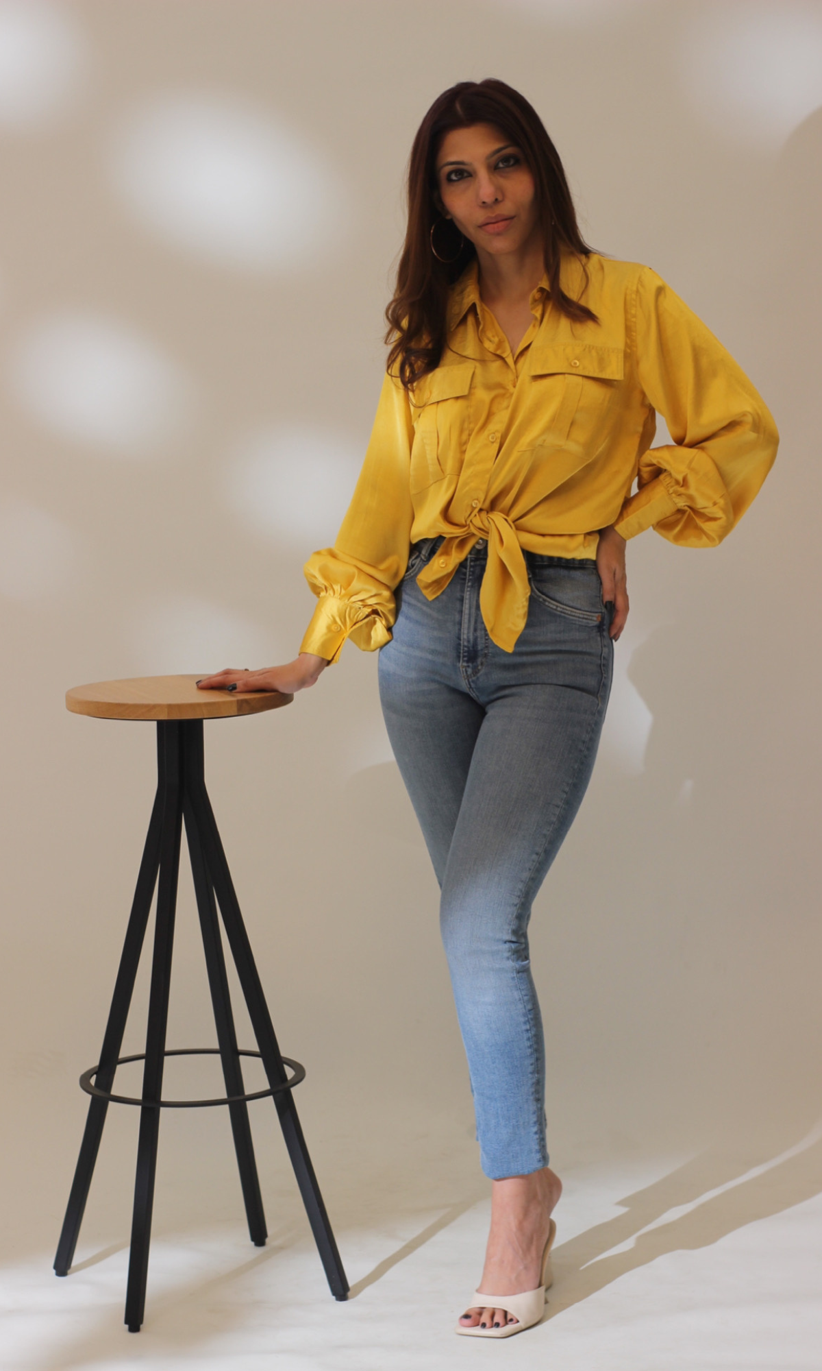 Deep Yellow Balloon Sleeved Satin Shirt