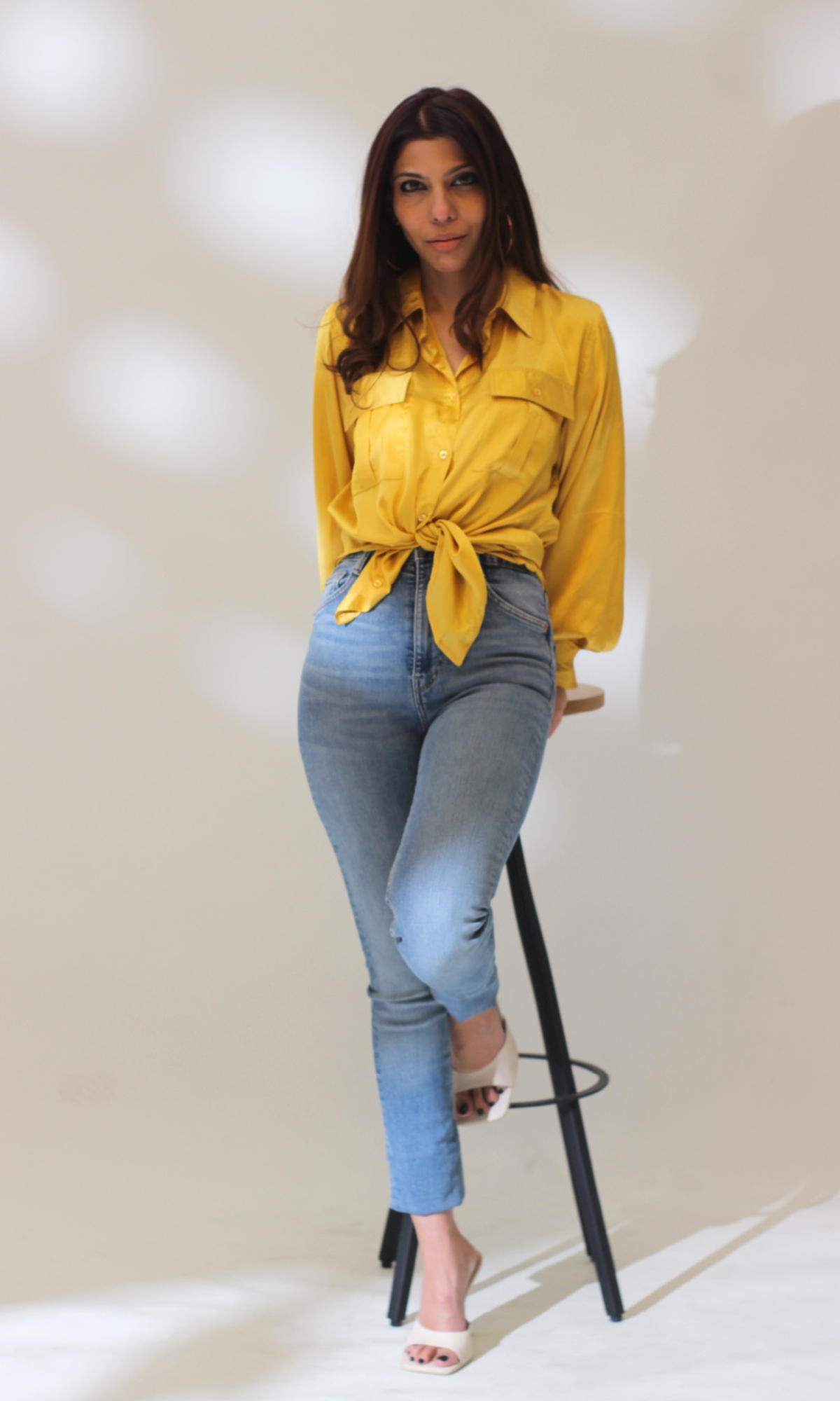 Deep Yellow Balloon Sleeved Satin Shirt