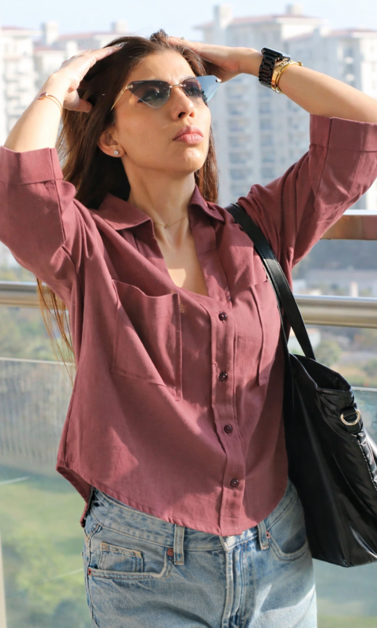 Rosewood Cotton Cropped Shirt