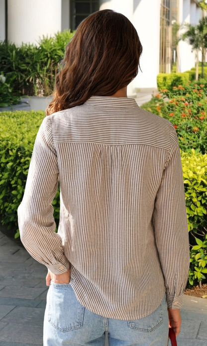 Mocha Linear Buttoned Top