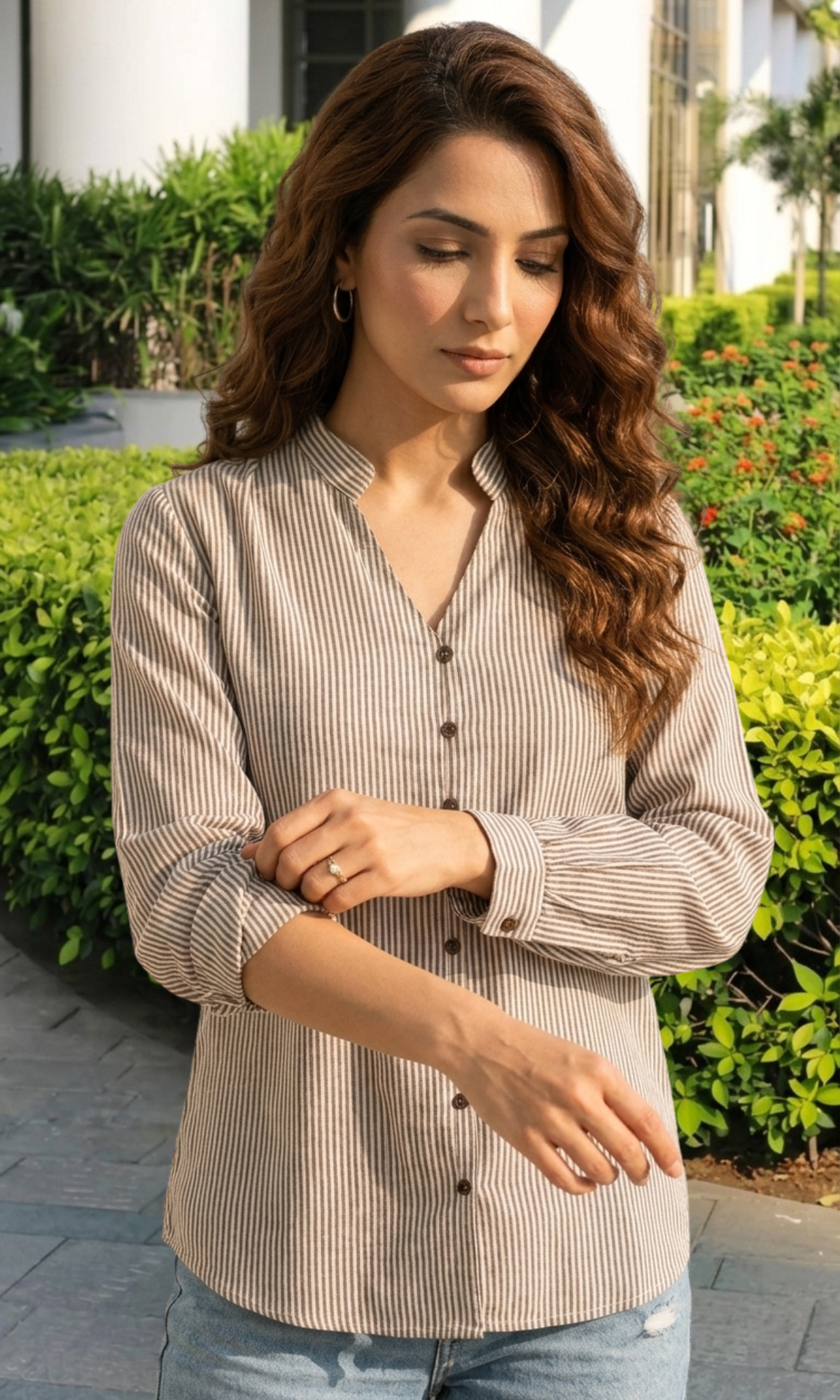 Mocha Linear Buttoned Top