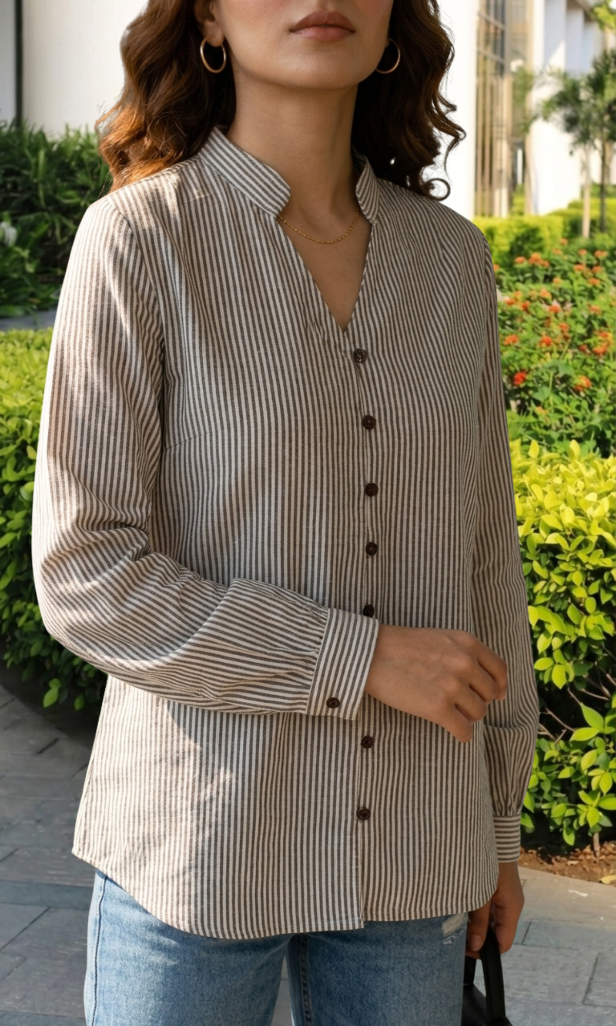 Mocha Linear Buttoned Top