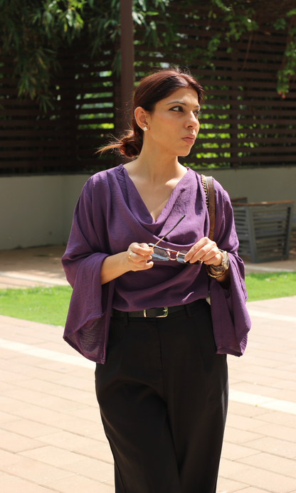 Iris Slit Sleeves Cowl Neck Top