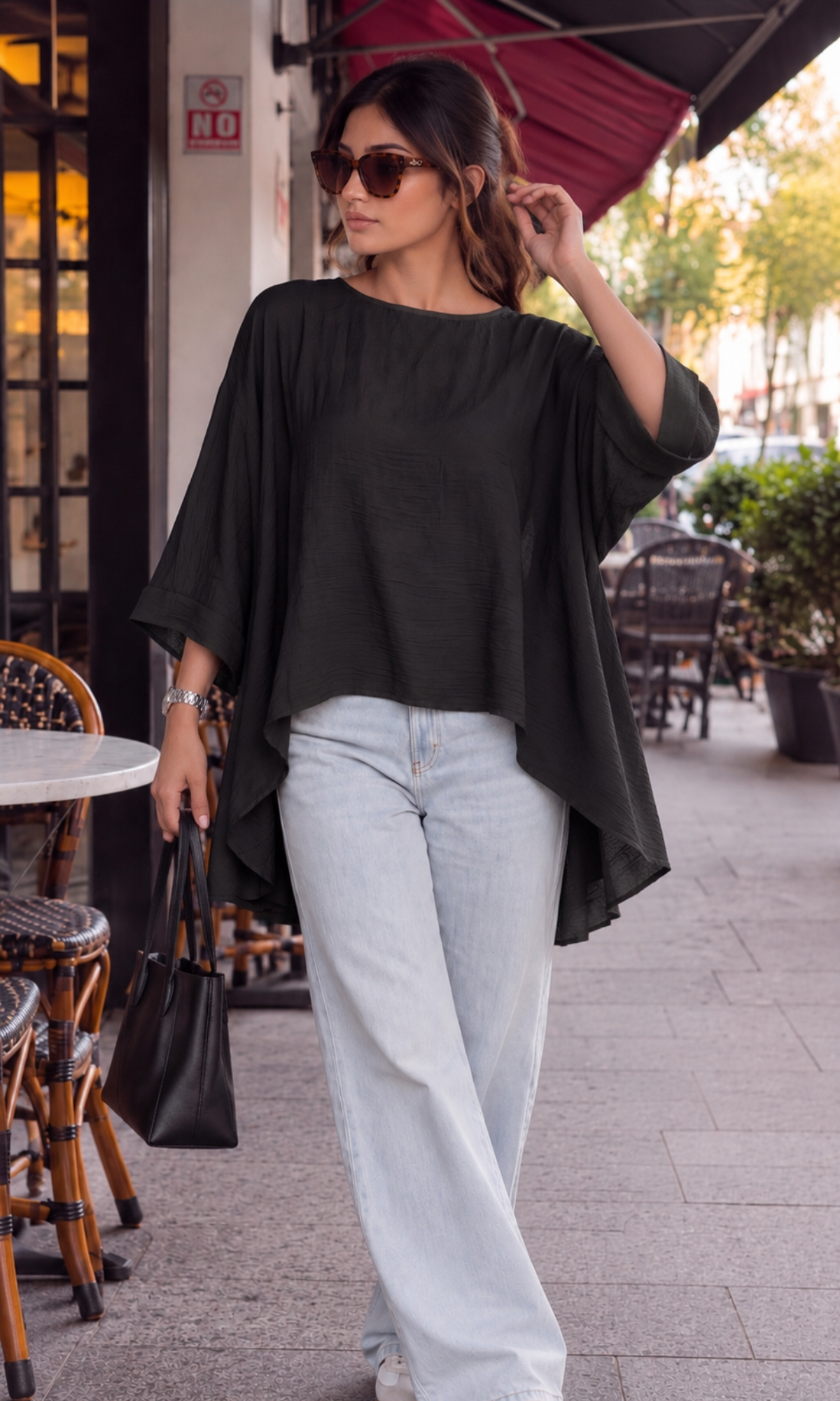 Black High-Low Hem Dolman Top