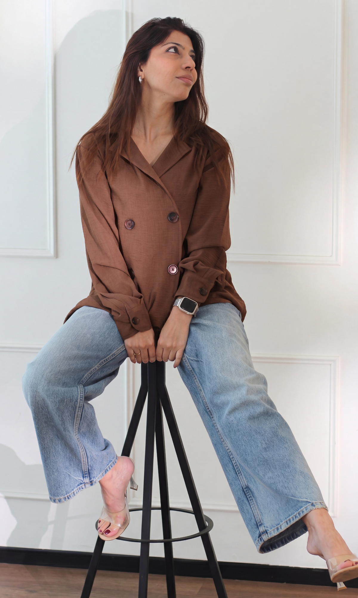Mocha Crinkle Double-Breasted Jacket