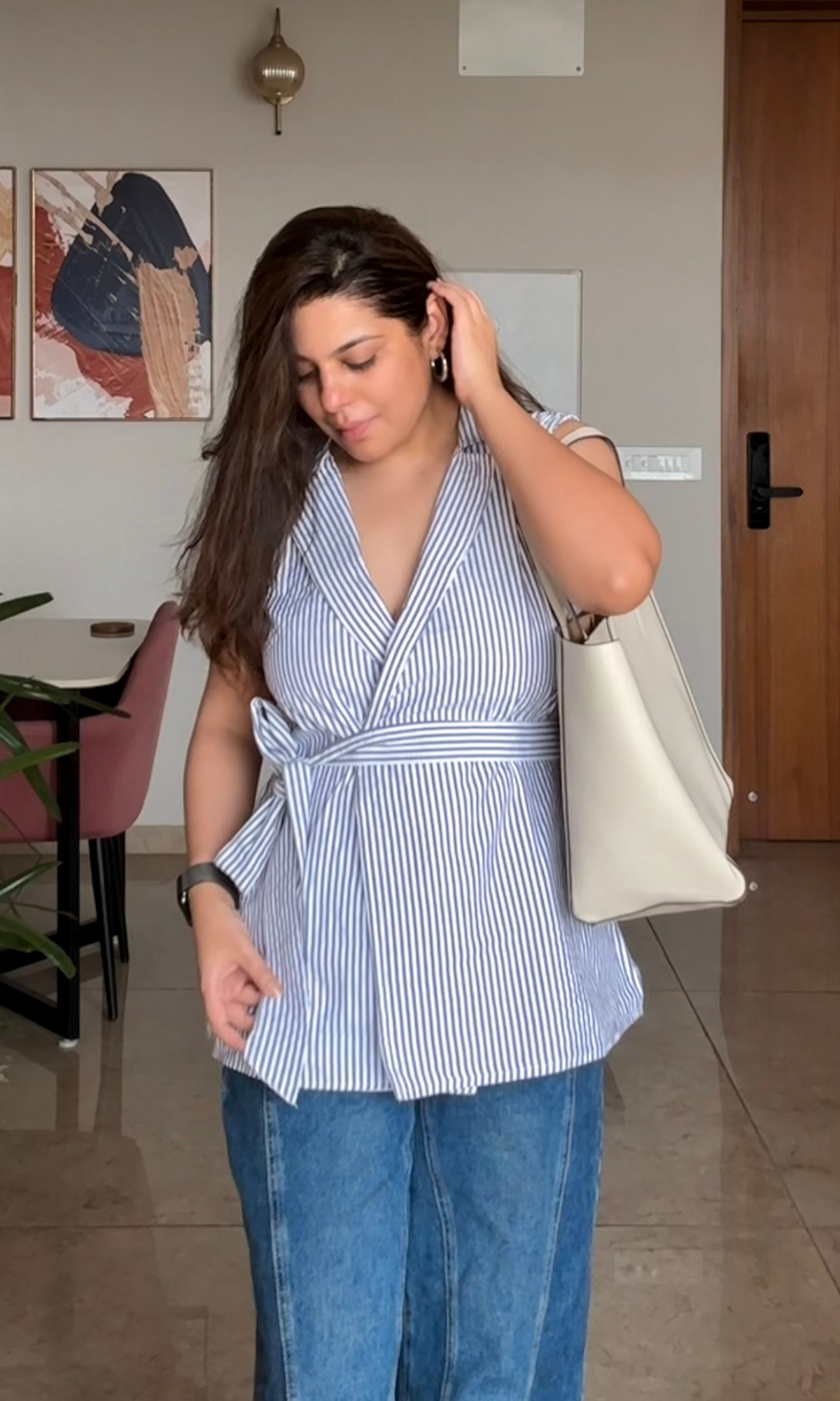 Lilac Seersucker Belted Blazer