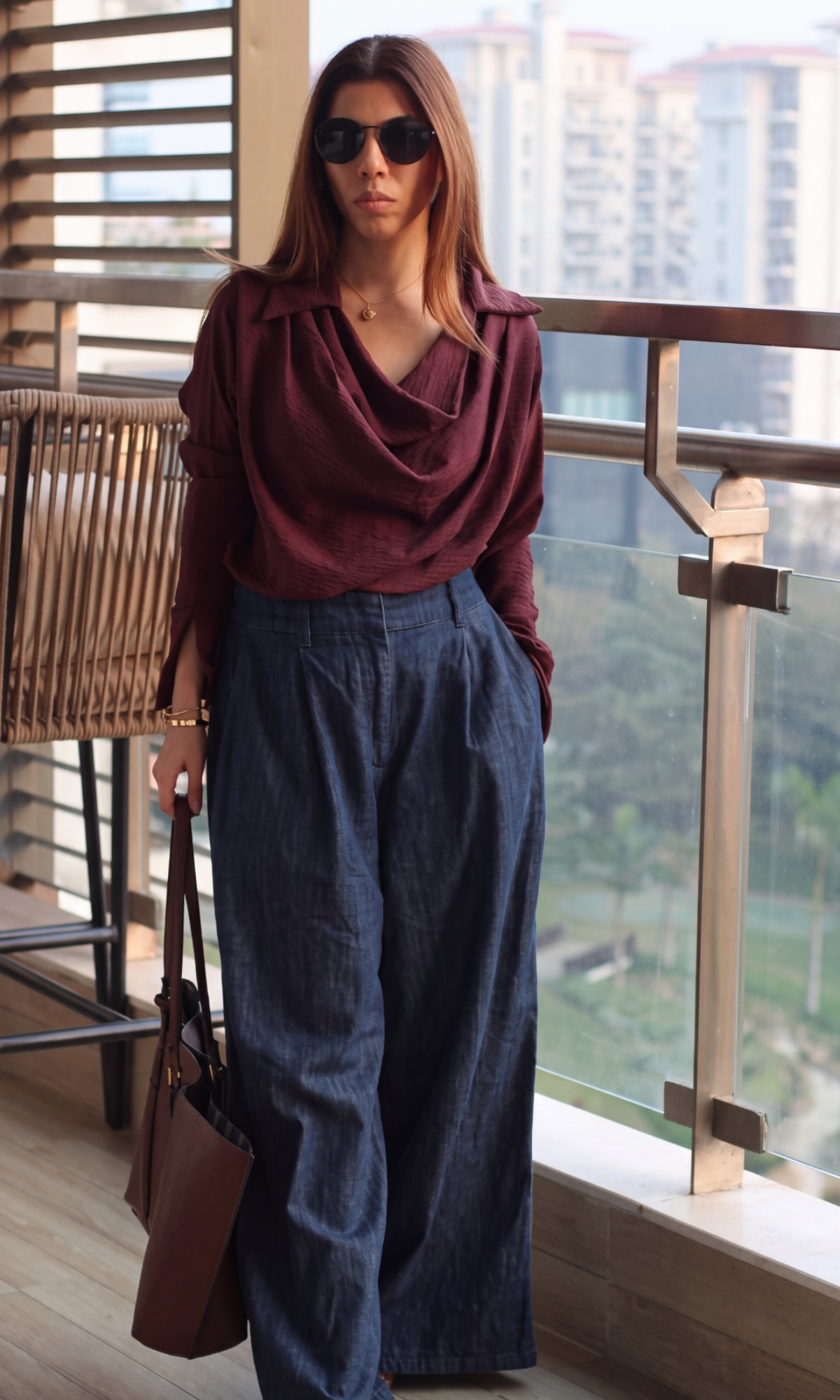Rust Collared Cowl-Neck Top
