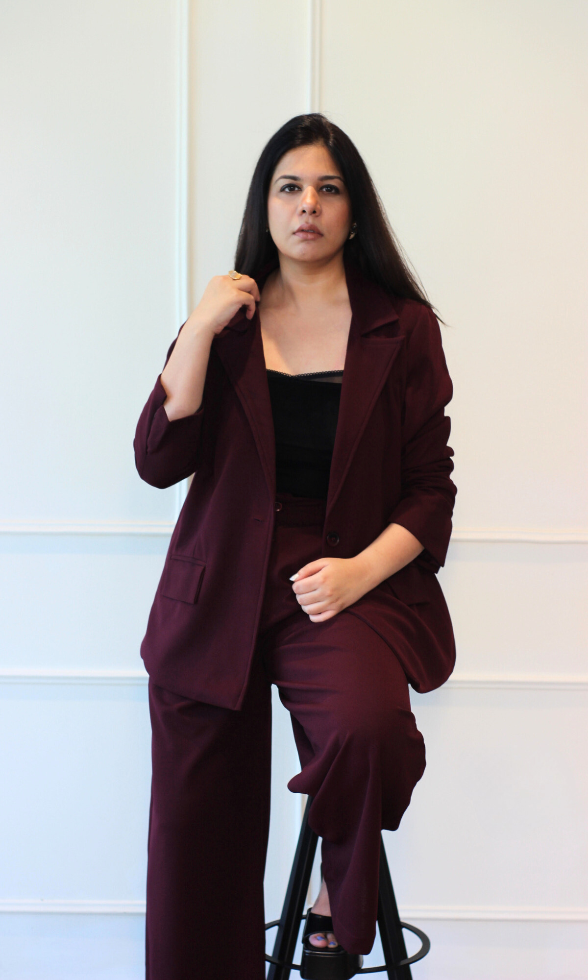 Deep Shiraz Oversized Blazer with Korean Pants Co-ord