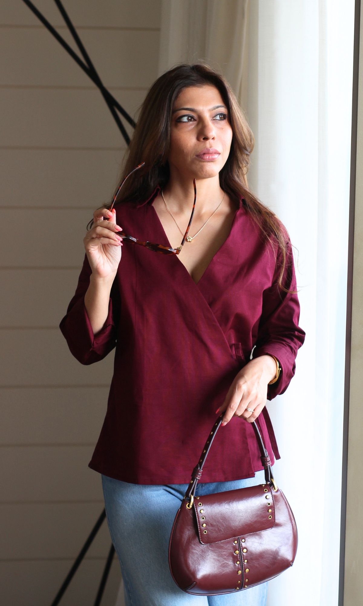Deep Red Cotton Wrap Top