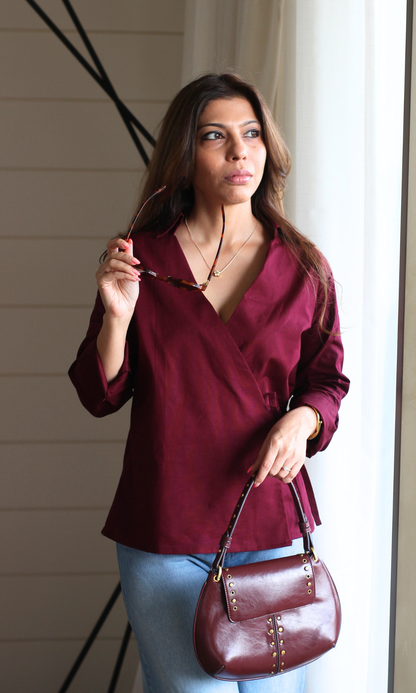 Deep Red Cotton Wrap Top