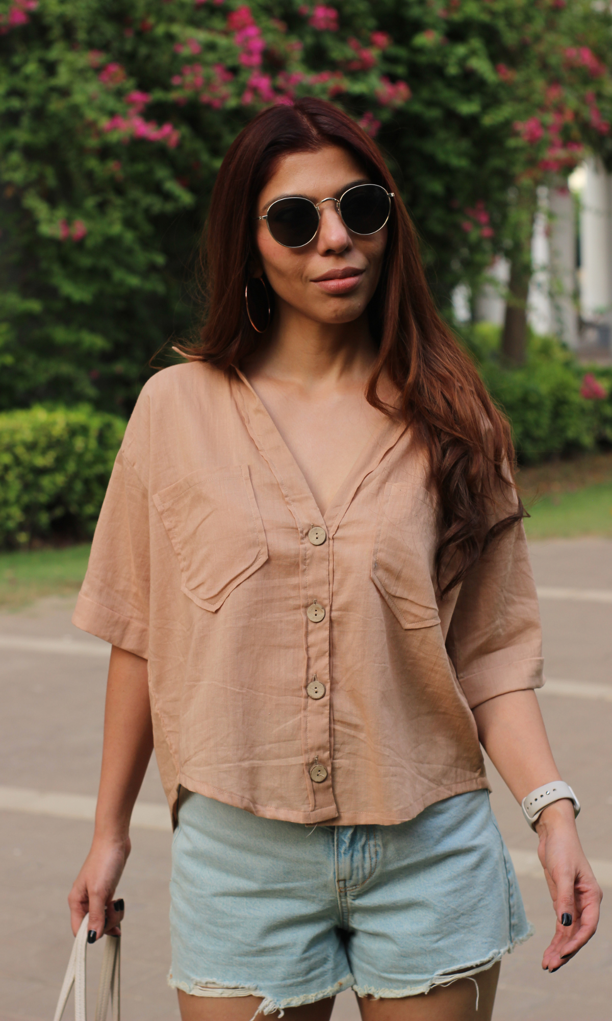 Dusty Beige Cotton Cropped Shirt