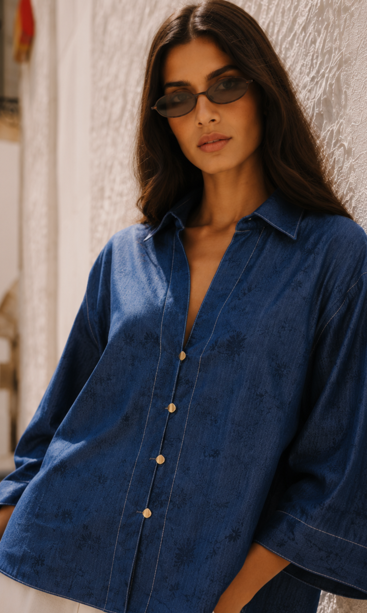 Indigo Denim Contrast-Stitch Shirt