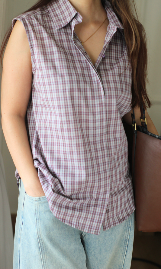 Dusty Lilac Checked Sleeveless Shirt