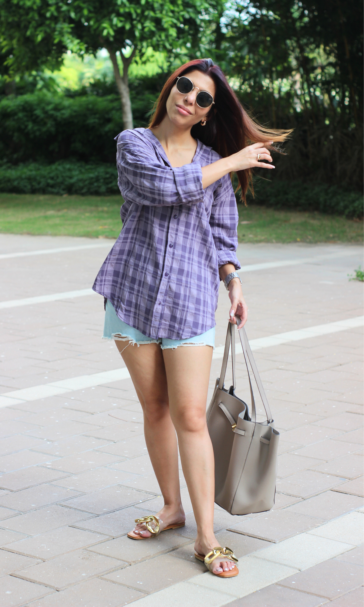 Purple Rhapsody Check Oversized Shirt