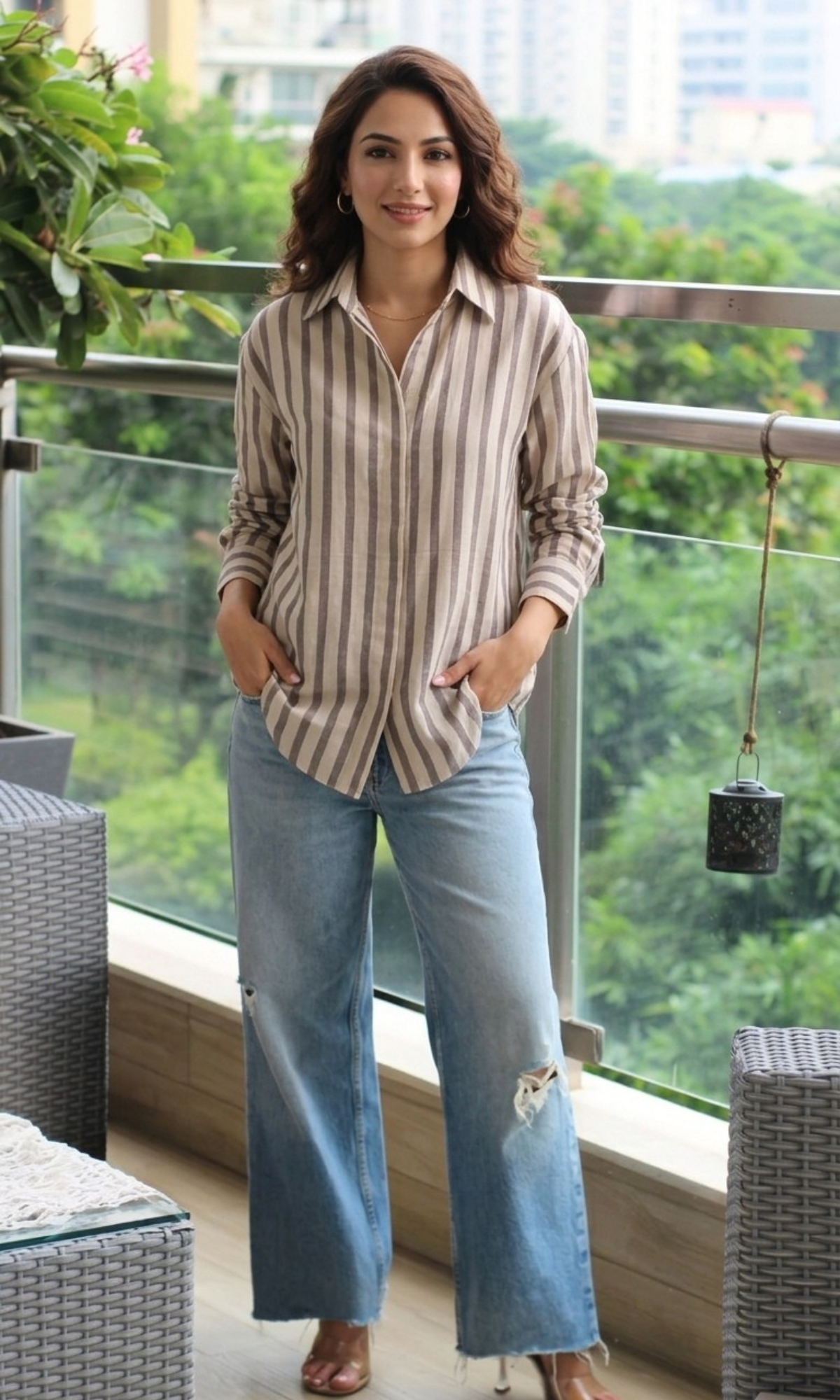 Taupe Smoke Striped Shirt