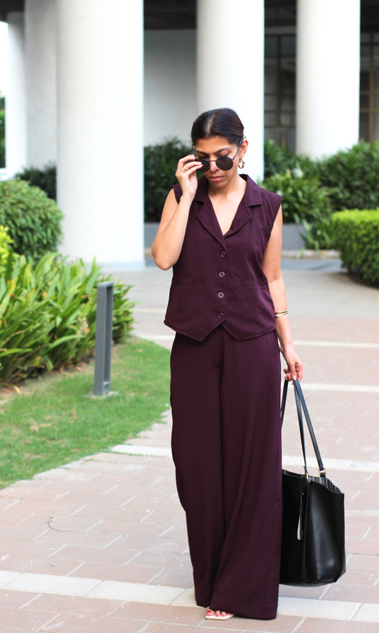 Wine Collared Waist Coat and Pants