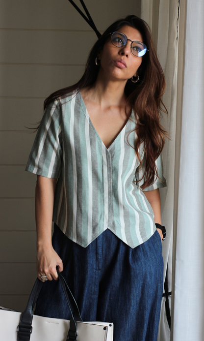 Linear Green Sleeved Waistcoat