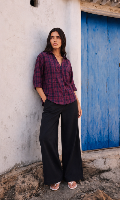 90s Red Black Plaid Loose Shirt